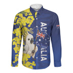 Australia Cockatoo Long Sleeve Button Shirt Aussie Flag With Golden Wattle