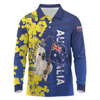 Australia Cockatoo Long Sleeve Polo Shirt Aussie Flag With Golden Wattle