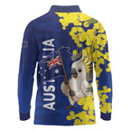 Australia Cockatoo Long Sleeve Polo Shirt Aussie Flag With Golden Wattle