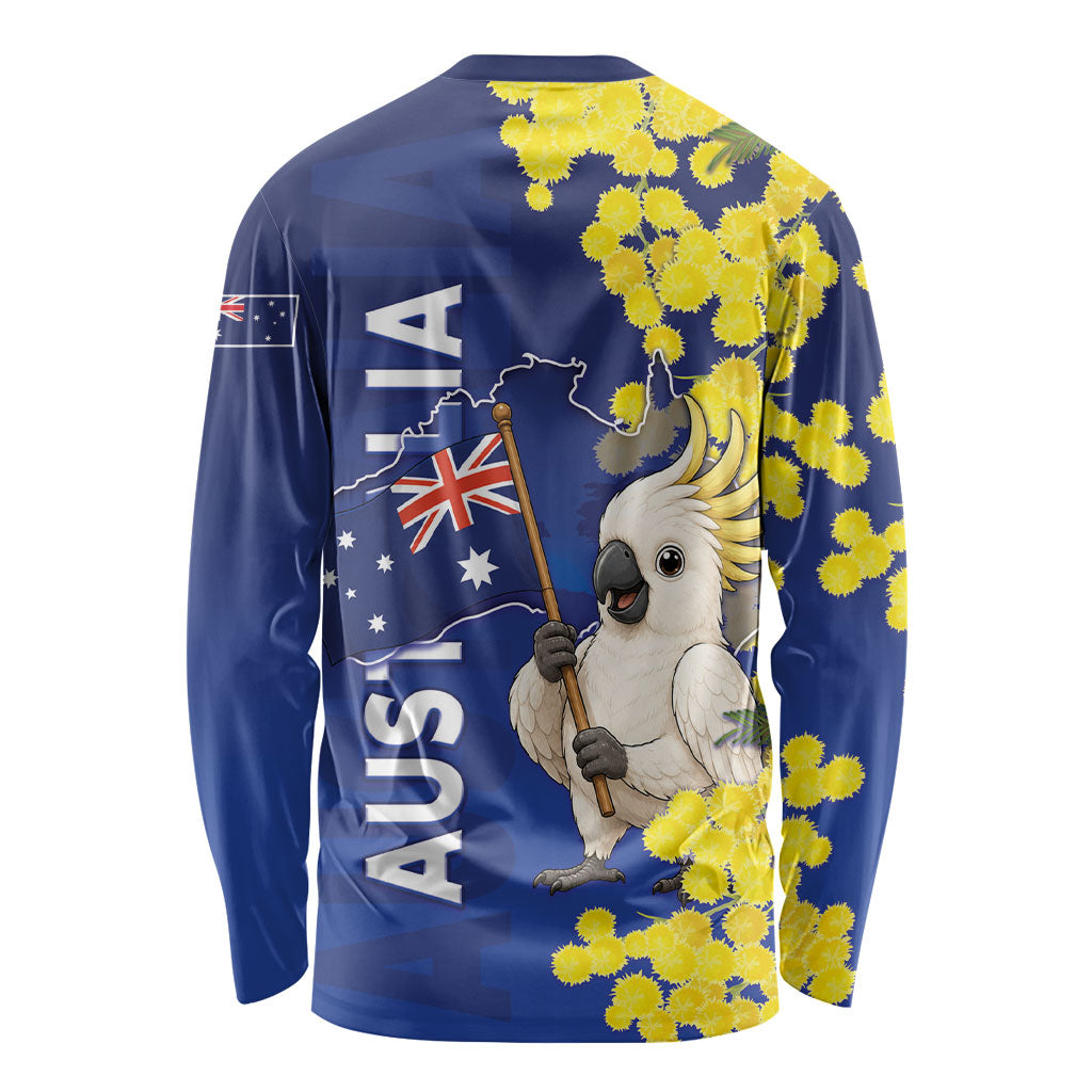 Australia Cockatoo Long Sleeve Shirt Aussie Flag With Golden Wattle
