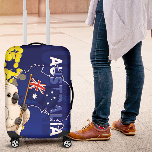 Australia Cockatoo Luggage Cover Aussie Flag With Golden Wattle