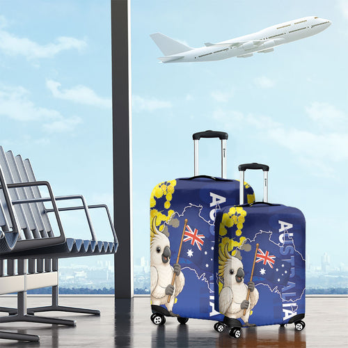 Australia Cockatoo Luggage Cover Aussie Flag With Golden Wattle