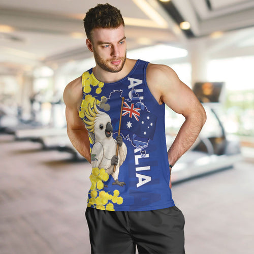 Australia Cockatoo Men Tank Top Aussie Flag With Golden Wattle