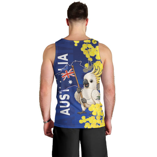 Australia Cockatoo Men Tank Top Aussie Flag With Golden Wattle