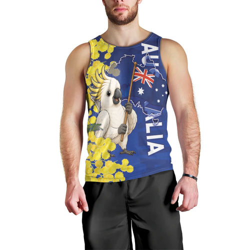 Australia Cockatoo Men Tank Top Aussie Flag With Golden Wattle