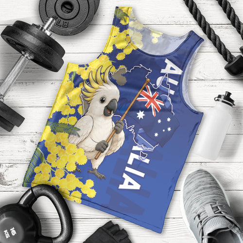 Australia Cockatoo Men Tank Top Aussie Flag With Golden Wattle