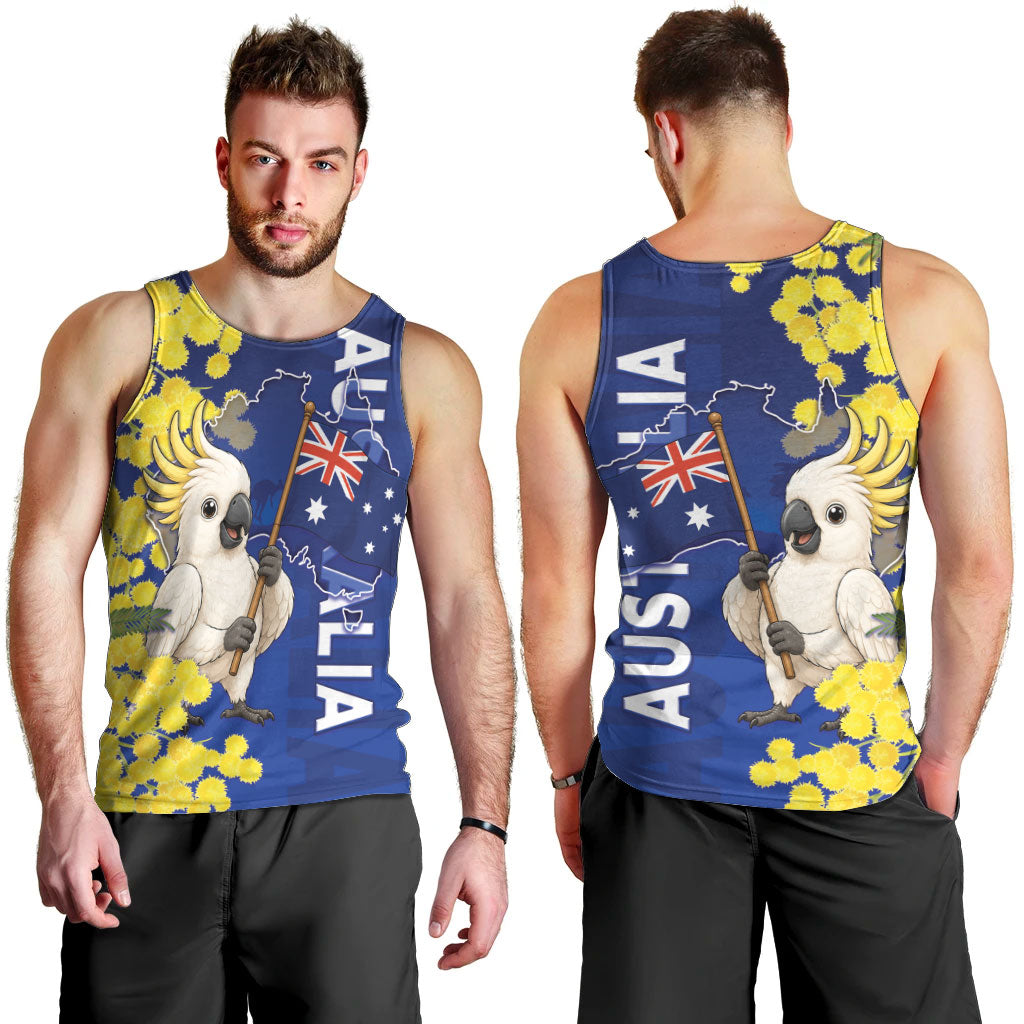 Australia Cockatoo Men Tank Top Aussie Flag With Golden Wattle