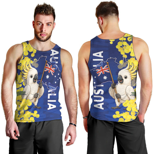 Australia Cockatoo Men Tank Top Aussie Flag With Golden Wattle