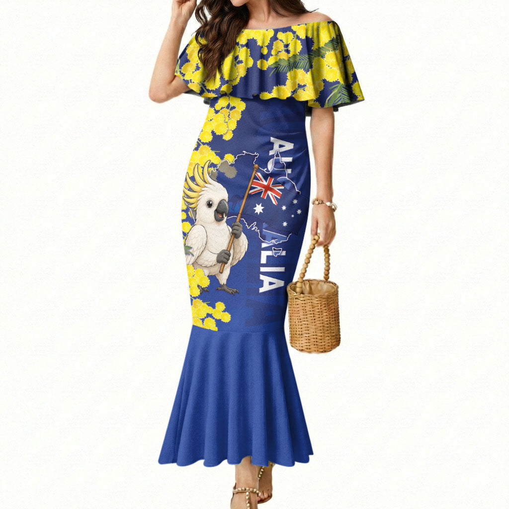 Australia Cockatoo Mermaid Dress Aussie Flag With Golden Wattle