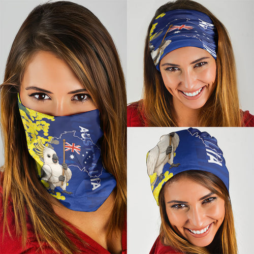 Australia Cockatoo Neck Gaiter Aussie Flag With Golden Wattle