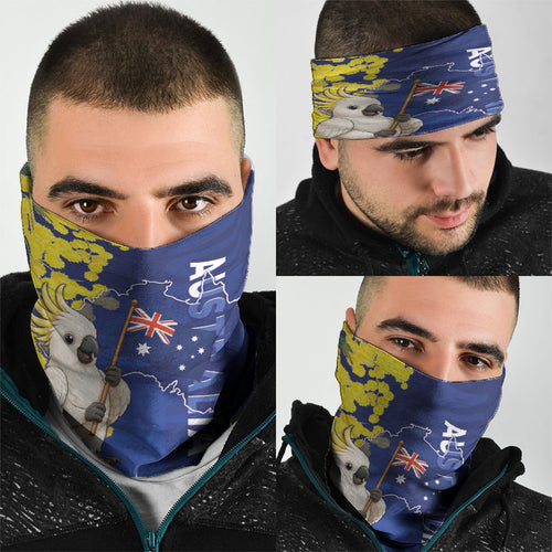 Australia Cockatoo Neck Gaiter Aussie Flag With Golden Wattle