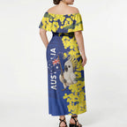Australia Cockatoo Off Shoulder Maxi Dress Aussie Flag With Golden Wattle