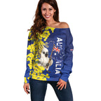 Australia Cockatoo Off Shoulder Sweater Aussie Flag With Golden Wattle
