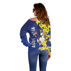 Australia Cockatoo Off Shoulder Sweater Aussie Flag With Golden Wattle