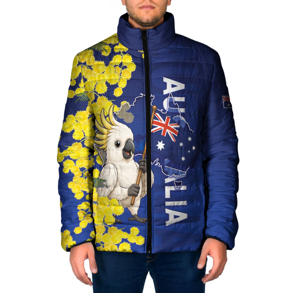 Australia Cockatoo Padded Jacket Aussie Flag With Golden Wattle