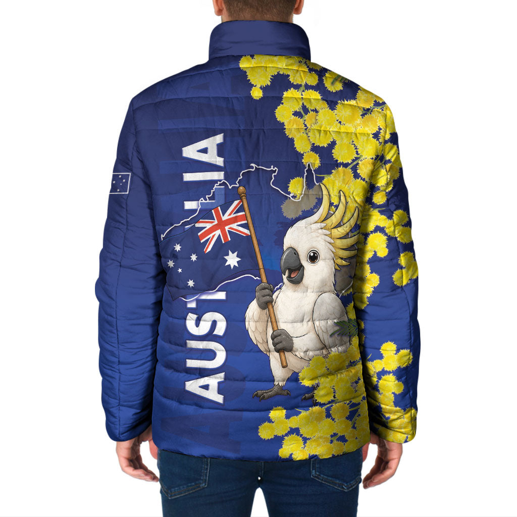 Australia Cockatoo Padded Jacket Aussie Flag With Golden Wattle