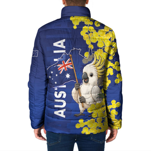 Australia Cockatoo Padded Jacket Aussie Flag With Golden Wattle