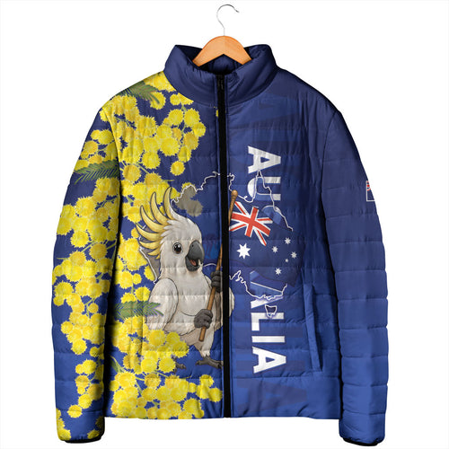 Australia Cockatoo Padded Jacket Aussie Flag With Golden Wattle