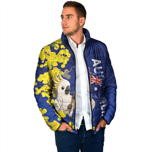 Australia Cockatoo Padded Jacket Aussie Flag With Golden Wattle