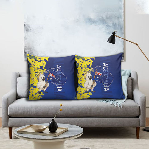 Australia Cockatoo Pillow Cover Aussie Flag With Golden Wattle