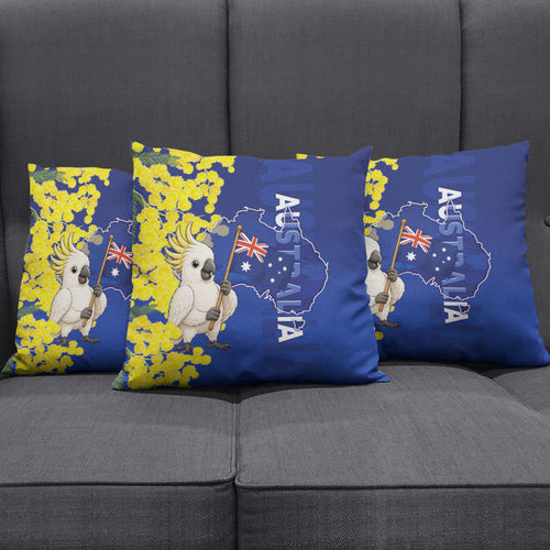 Australia Cockatoo Pillow Cover Aussie Flag With Golden Wattle