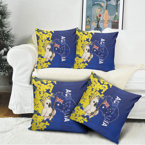 Australia Cockatoo Pillow Cover Aussie Flag With Golden Wattle