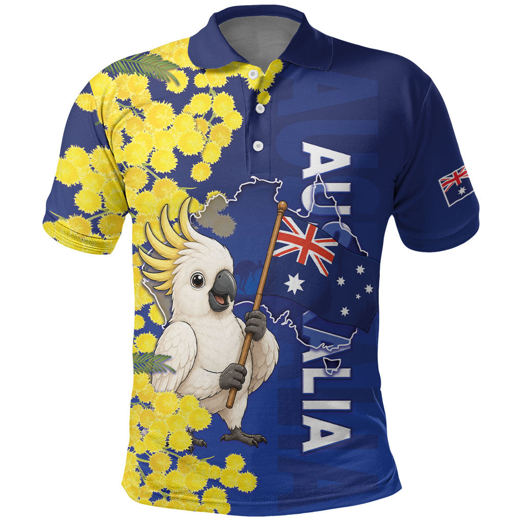 Australia Cockatoo Polo Shirt Aussie Flag With Golden Wattle