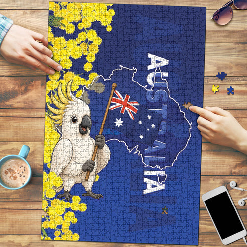 Australia Cockatoo Puzzle Aussie Flag With Golden Wattle