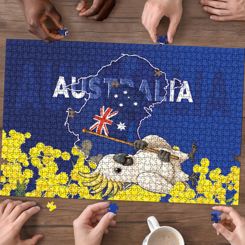 Australia Cockatoo Puzzle Aussie Flag With Golden Wattle