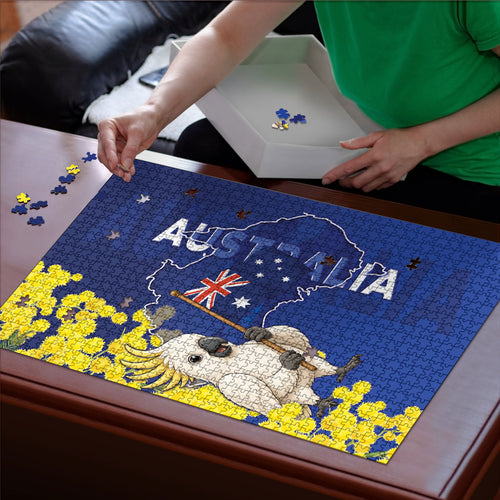 Australia Cockatoo Puzzle Aussie Flag With Golden Wattle