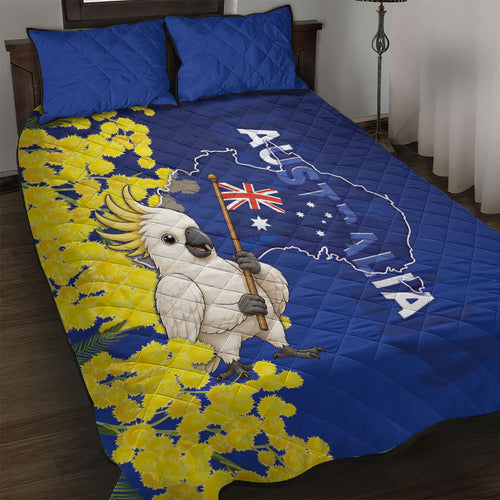 Australia Cockatoo Quilt Bed Set Aussie Flag With Golden Wattle