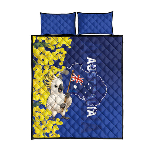 Australia Cockatoo Quilt Bed Set Aussie Flag With Golden Wattle