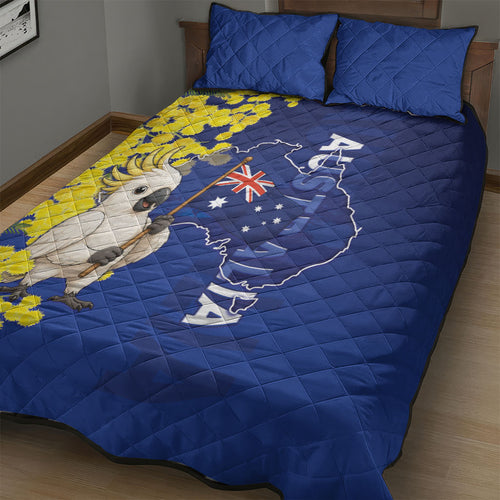 Australia Cockatoo Quilt Bed Set Aussie Flag With Golden Wattle