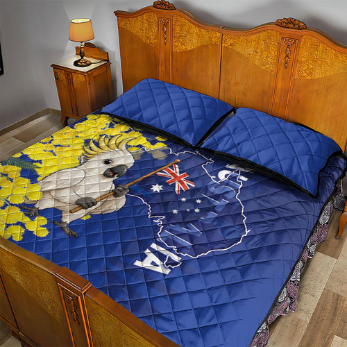 Australia Cockatoo Quilt Bed Set Aussie Flag With Golden Wattle
