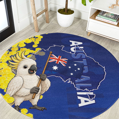 Australia Cockatoo Round Carpet Aussie Flag With Golden Wattle