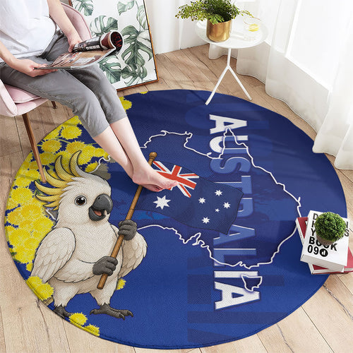 Australia Cockatoo Round Carpet Aussie Flag With Golden Wattle