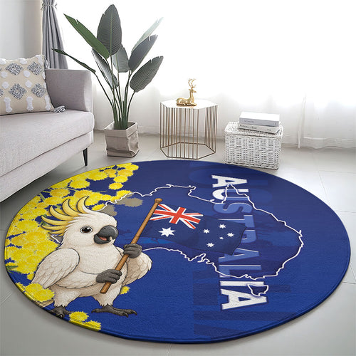 Australia Cockatoo Round Carpet Aussie Flag With Golden Wattle