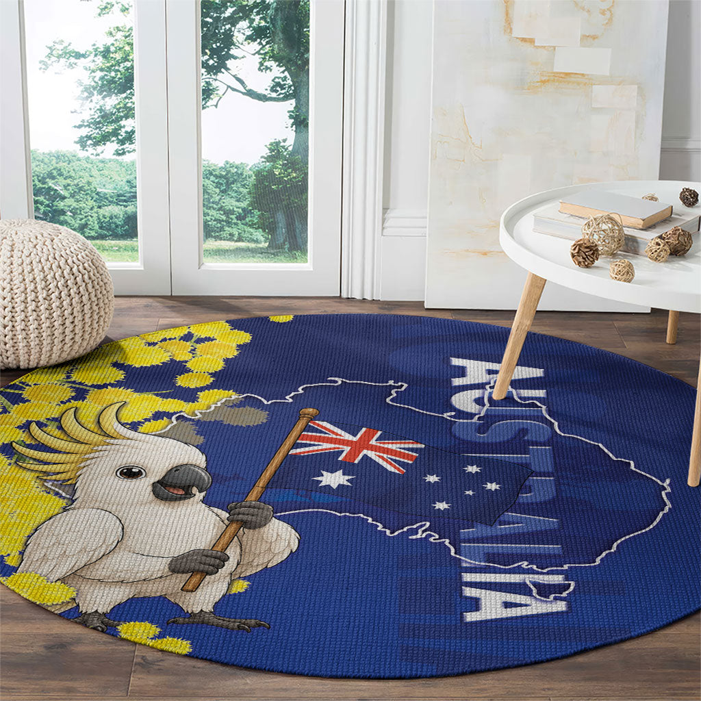 Australia Cockatoo Round Carpet Aussie Flag With Golden Wattle