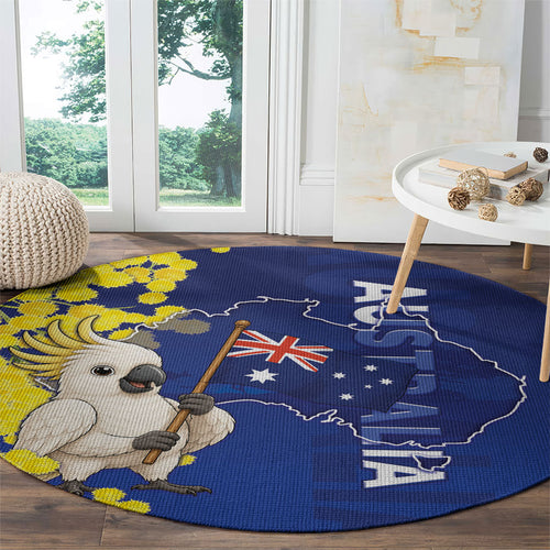Australia Cockatoo Round Carpet Aussie Flag With Golden Wattle