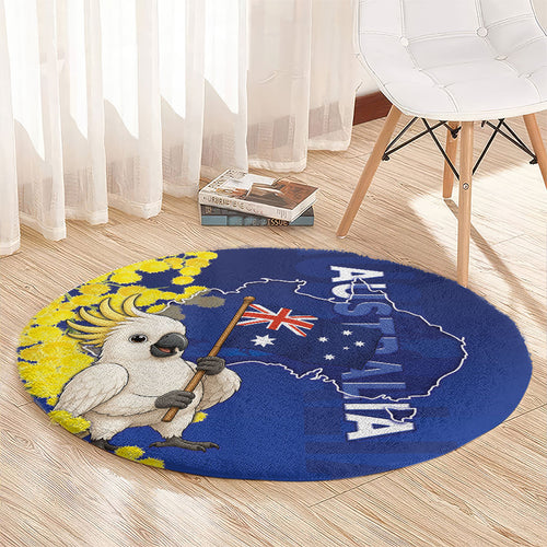 Australia Cockatoo Round Carpet Aussie Flag With Golden Wattle