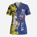 Australia Cockatoo Scrub Top Aussie Flag With Golden Wattle