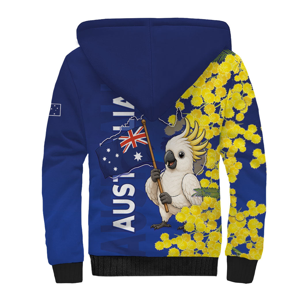 Australia Cockatoo Sherpa Hoodie Aussie Flag With Golden Wattle