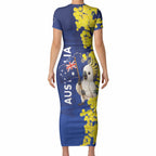 Australia Cockatoo Short Sleeve Bodycon Dress Aussie Flag With Golden Wattle