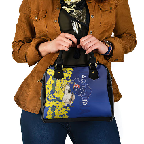 Australia Cockatoo Shoulder Handbag Aussie Flag With Golden Wattle