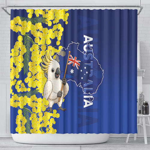 Australia Cockatoo Shower Curtain Aussie Flag With Golden Wattle