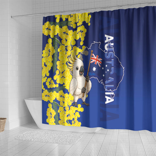 Australia Cockatoo Shower Curtain Aussie Flag With Golden Wattle
