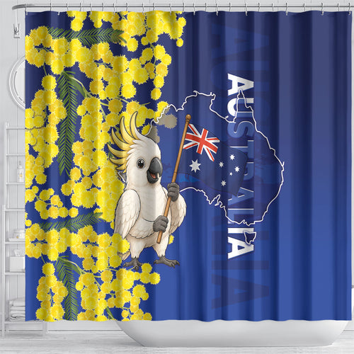 Australia Cockatoo Shower Curtain Aussie Flag With Golden Wattle