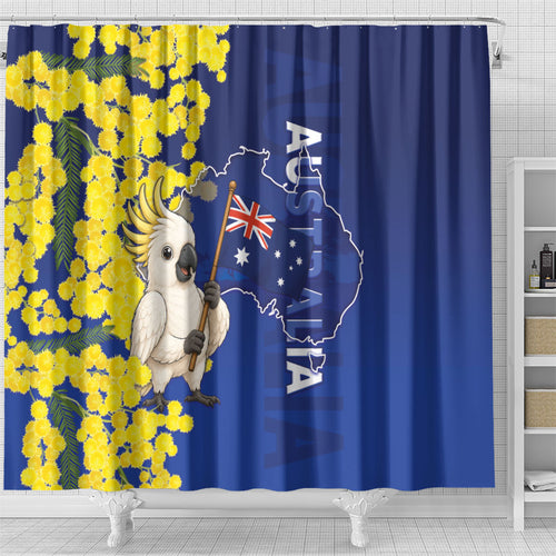 Australia Cockatoo Shower Curtain Aussie Flag With Golden Wattle