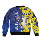 Australia Cockatoo Sleeve Zip Bomber Jacket Aussie Flag With Golden Wattle