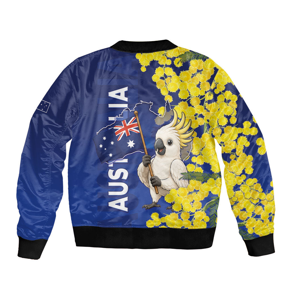 Australia Cockatoo Sleeve Zip Bomber Jacket Aussie Flag With Golden Wattle